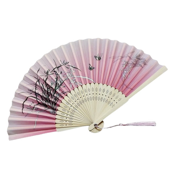 Kripyery Chinese Style Folding Hand Fan Women Vintage Bamboo Imitation Silk Handheld Fan with Flower Pattern And Tassel for Church Decoration Dance Party Gift Wall Decor