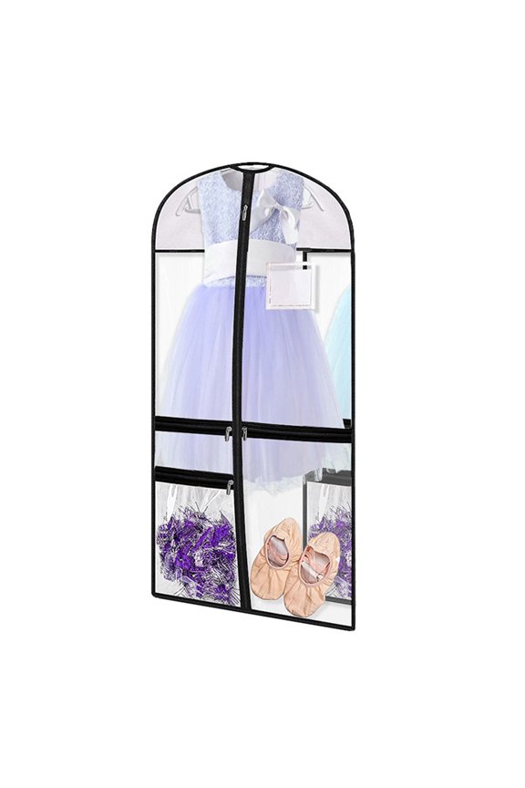 Clothes Dust Cover 4 Zippered Pockets Transparent Large Capacity Moistureproof Waterproof Dustproof Foldable Dance Costume Garment Bag Wardrobe Supplies
