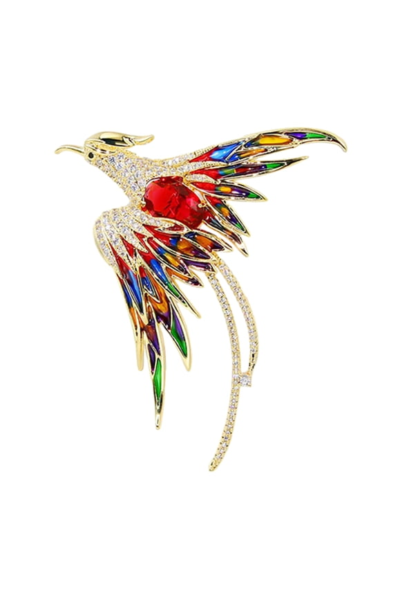 Colorful Rhinestone Phoenix Brooch Handmade Enamel Lapel Pin Chinese Style Bird Animal Shape Badge Costume Hat Bag Decoration Accessories