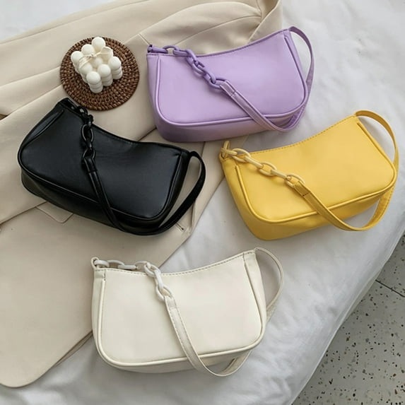 Kripyery Fashion Women Solid Color Faux Leather Chain Underarm Shoulder Tote Bag Handbag