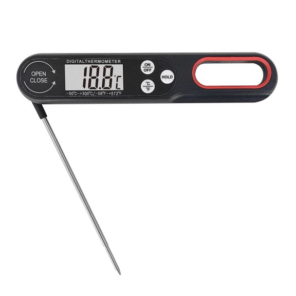 Kripyery Food Thermometer Foldable Long Probe Quick Accurate Digital Display Meat Thermometer for Kitchen BBQ Grilling