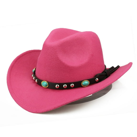 Kripyery Jazz Cap Wide Brim Cowboy Style Rivet Roll Up Solid Color Fedora Hat Dress Up Accessory