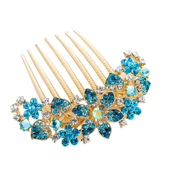 Kripyery Korean Style Non-slip 7 Teeth Hair Comb Rhinestone Hollow Out Flower Colorful Hair Ornament Hair Accessories