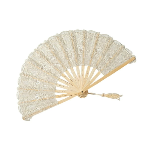 Kripyery Lace Folding Fan with Tassel Hollow Ribs Vintage European Dance Performance Hand Held Fan