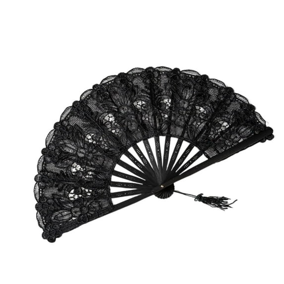 Kripyery Lace Folding Fan with Tassel Hollow Ribs Vintage European Dance Performance Hand Held Fan