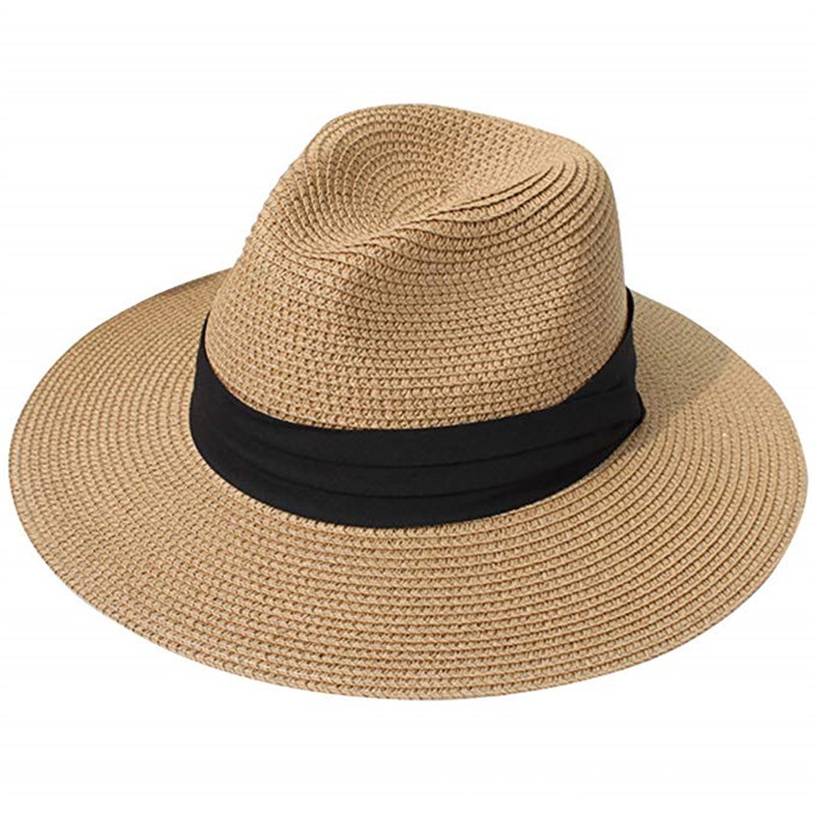 Kripyery Ladies Hat Wide Brim Sun Protection Wide Applications Simple Pure  Color Straw Hat for Beach 