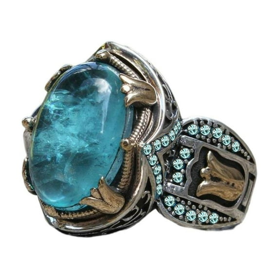 Kripyery Male Ring European And American Style Personality Hand Engraved Vintage Inlaid Blue Stone Wedding Ring Jewelry Accessory