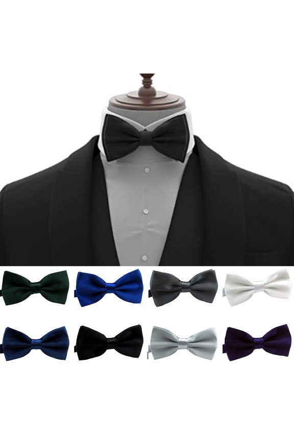 Men Tie Bow Smooth Solid Color Adjustable Lightweight Korean Style Wedding Tie for Party Banquet Prom