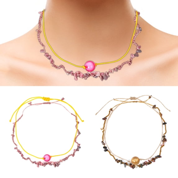 Kripyery Necklace Double Layer Hand-knitted Stone Women Fashion Jewelry Pendant for Gifts