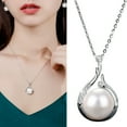 thumbnail image 1 of Kripyery Necklace Pendant Water Drop-shaped Faux Pearl Jewelry Shining Cubic Zirconia Pendant Clavicle Chain for Wedding, 1 of 7