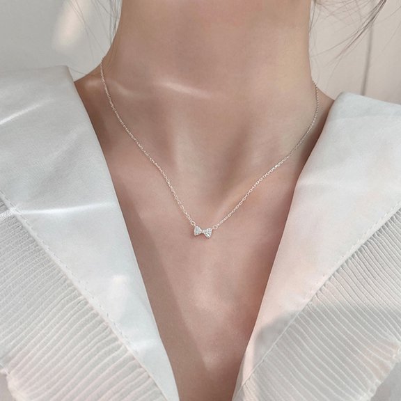 Kripyery Pendant Necklace Bow French Style Ladies Shining Rhinestones Necklace for Wedding Party Engagement Banquet