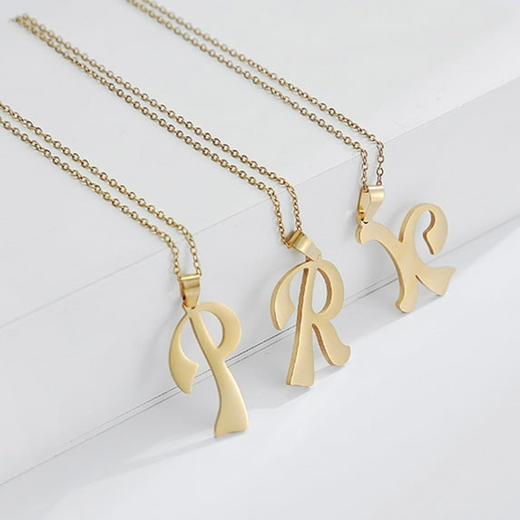 Kripyery Pendant Necklace Cursive 26 Letters Jewelry Simple Bright Luster Couple Necklace for Daily Wear