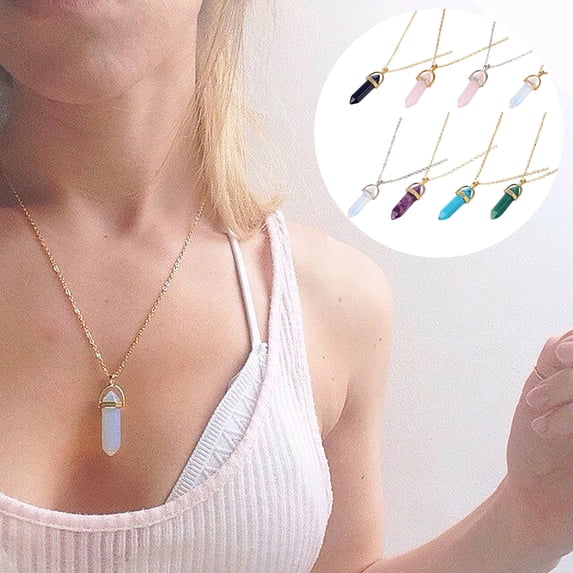 Kripyery Pendant Necklace Faux Crystal Stone Decorative Metal Women Chain Necklace Jewelry Accessories