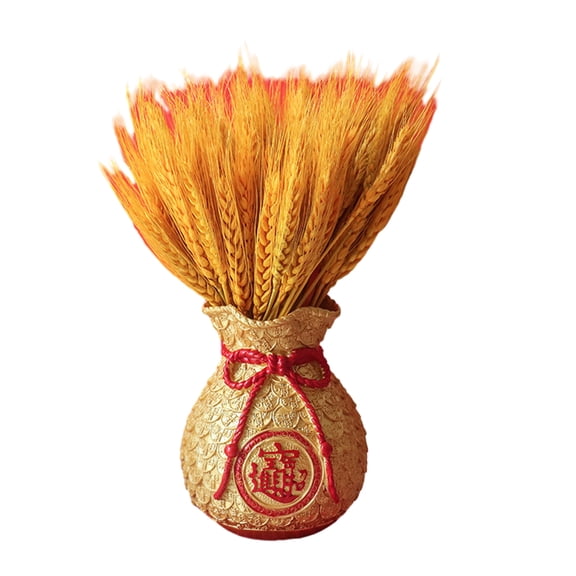 Kripyery Resin Lucky Bag Vase Dried Wheat Flower Arrangement Long-Lasting Maintenance-Free Decoration Artificial Wheat Stems