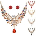 thumbnail image 1 of Kripyery Retro Multicolor Rhinestone Hollow Peacock Bib Necklace Ear Studs Jewelry Set, 1 of 8