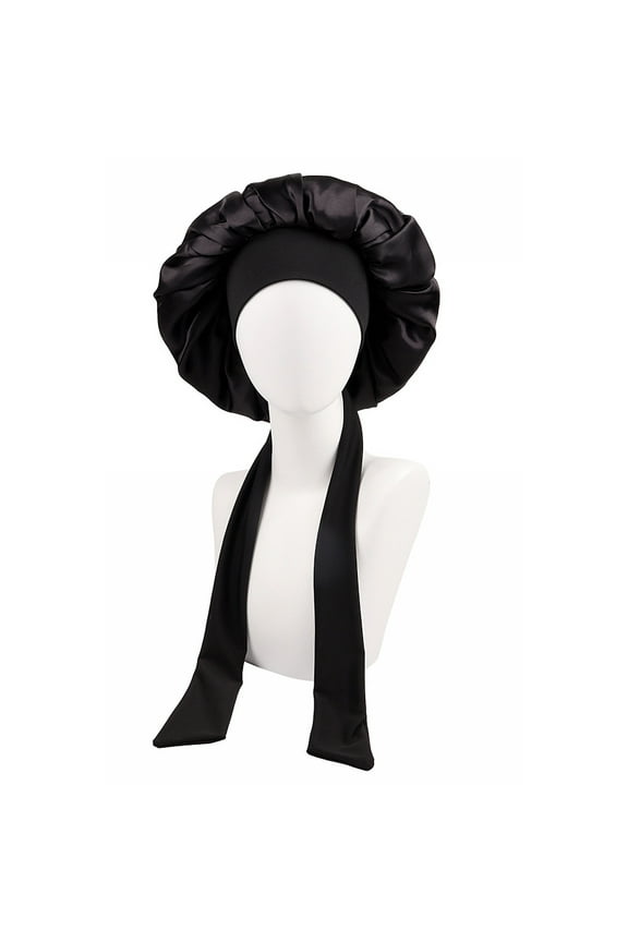 Salon Hat Women Shower Cap, Sleeping Satin Bonnet, Solid Color, Adjustable Lace-up Bow, Waterproof, High Density, Women Braids Curly Night Hat, Beauty Parlor Cap