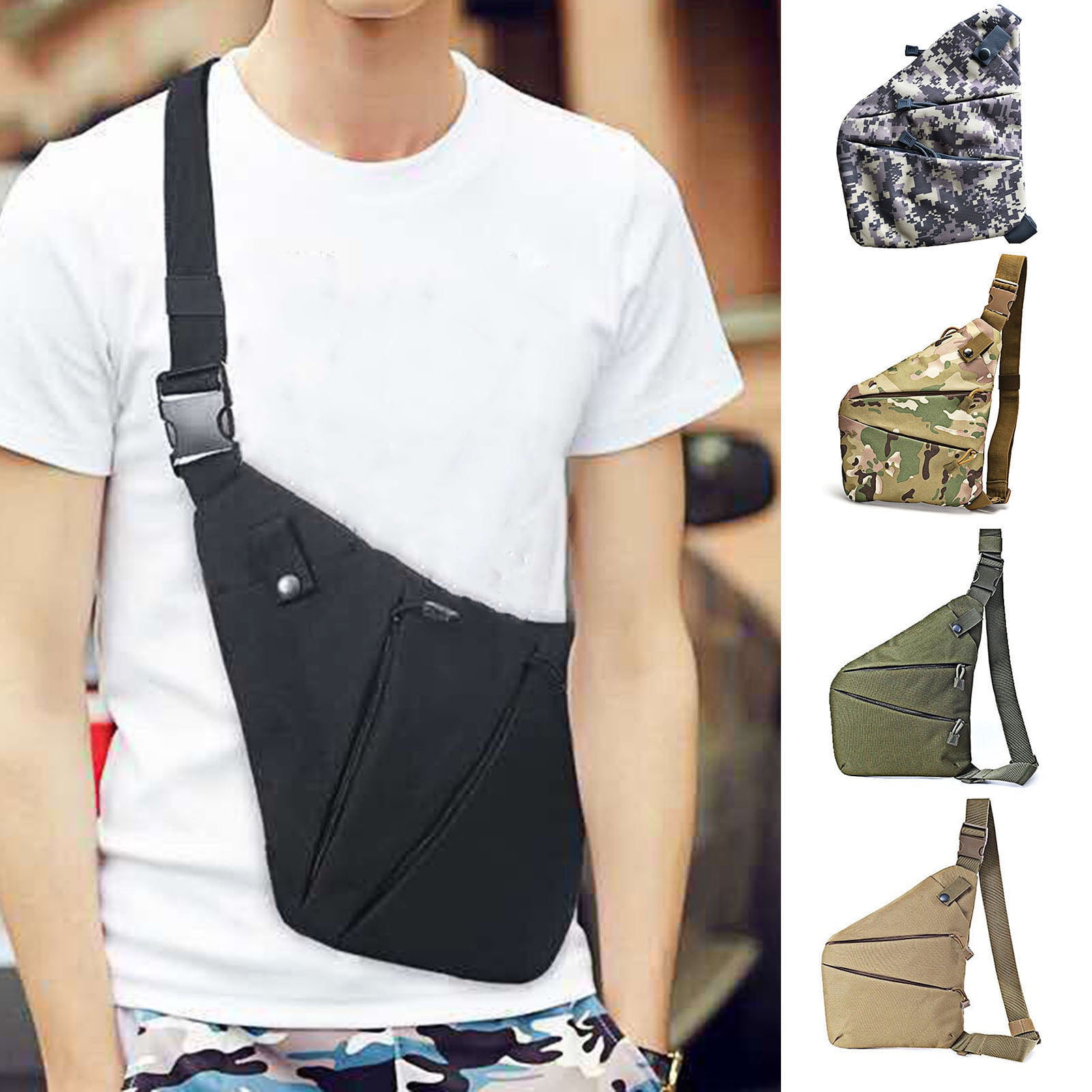Kripyery Single Shoulder Bag Adjustable Strap Multi function Men Wear Resistance Zipper Left Right Shoulder Bag for Climbing