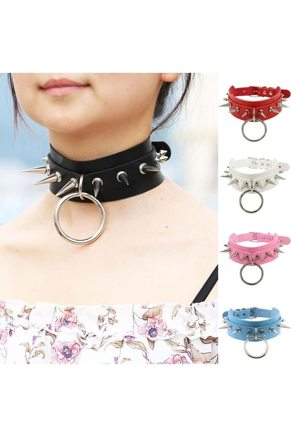 Spike Collar Adjustable Comfortable to Wear Faux Leather Punk Rock Style Neck Strap for Party