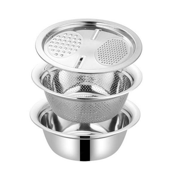 Kripyery Stainless Steel Colander Bowl Set with Drain Tray Multifunctional Grating Plate Rice Washer Strainer Bowl Pasta Drainer for Fruit Vegetable Washing Salad Kitchen Tools