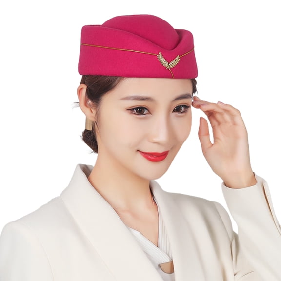 Kripyery Stewardess Hat Elegant Embroidery Badge Comfortable Breathable Decorative Dress Up Woolen Women Air Hostesses Beret Formal Uniform Cap for Performance