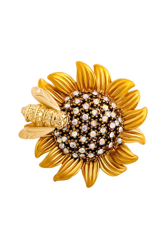 Stunning Cloth Pin Rhinestone Bee And Sunflower Brooch for Parties And Casual Wear Enamel Flower Pin Clothing Accessory