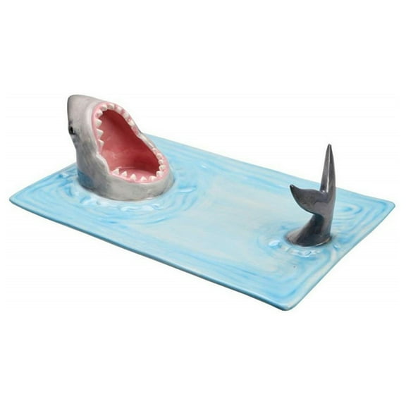 Kripyery Sushi Plate Ceramic Shark Shape Sushi Tray Sushi Boat Serving Tray Creative Shark Attack Sushi Plate with Sauce Holder Rectangle Sushi Cheese Plate Halloween Decorations