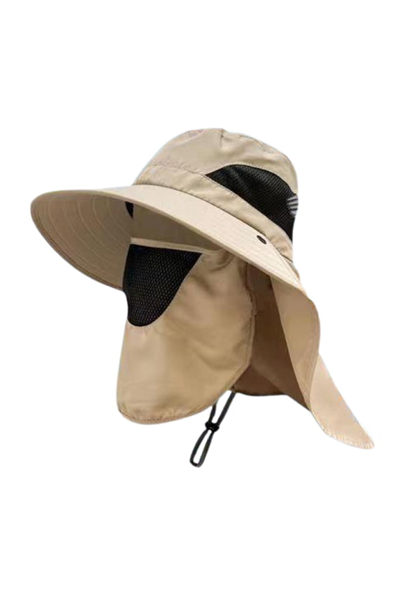 Unisex Sun Hat with Face Front Cover Face Neck Protection, Hollow Mesh Windproof Fixed Strap Anti-UV Foldable Sunscreen Breathable Gardening Fishing Outdoor Cap