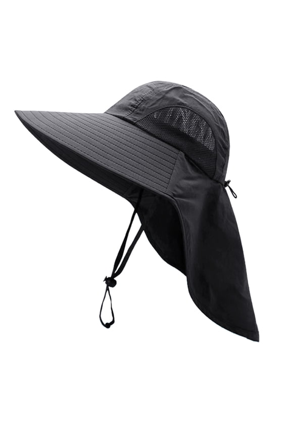 Unisex Sun Hat Neck Protection, Hollow Mesh Windproof Fixed Strap Anti-UV Foldable Sunscreen Breathable Gardening Fishing Outdoor Cap