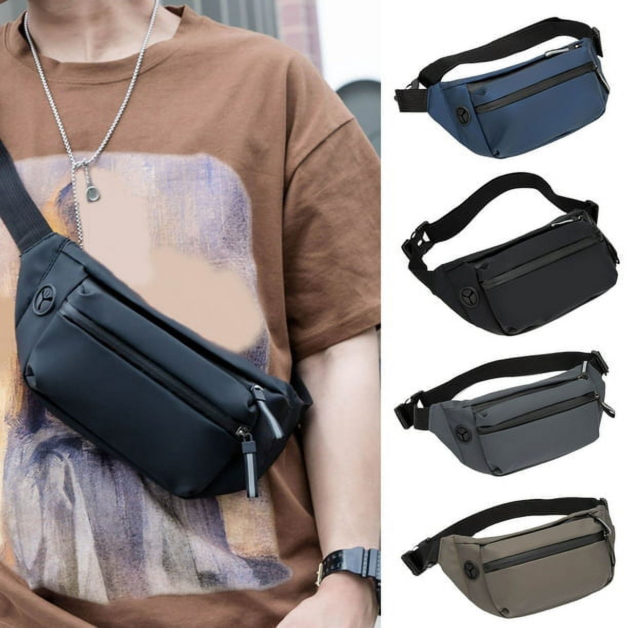 Kripyery Waist Bag Multi pockets Waterproof Oxford Cloth Quick Release Buckle Adjustable Men Fanny Pack Crossbody Chest Sling Bag Outdoor Use