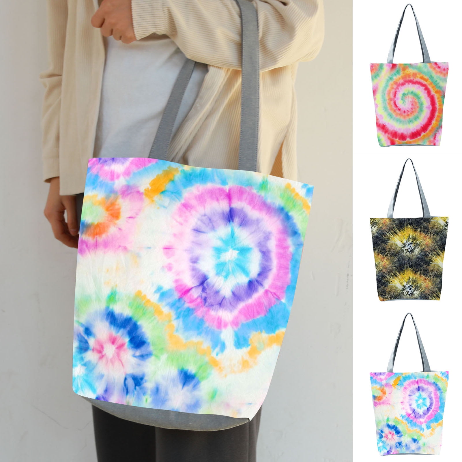 Pastel Spiral Tie Dye Print Leather Tote Bag