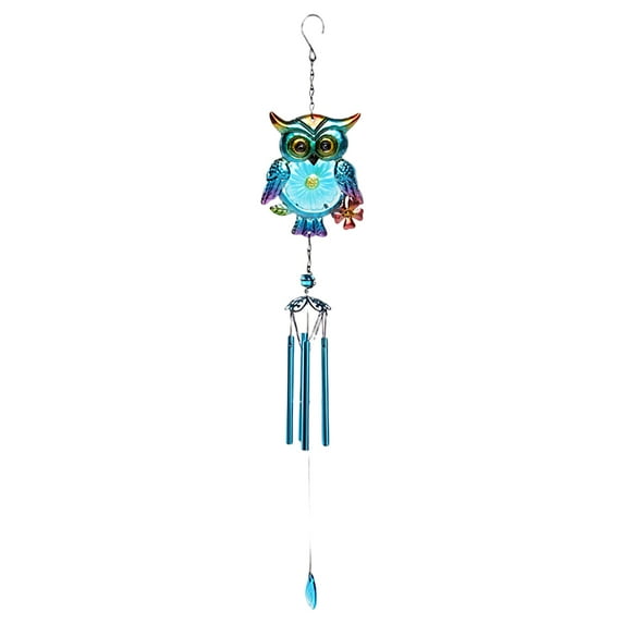 Kripyery Wind Chime Glass Owl Shape Bright Color Handmade Bird Wind Bell Hanging Pendant Home Decor for Balcony