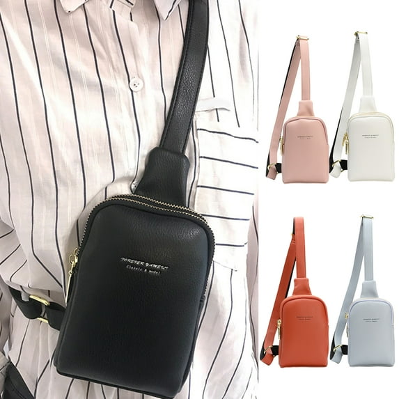 Kripyery Women Bag Letter Print Smooth Zipper Wear-resistant Adjustable Roomy Capacity Decorate Faux Leather Sling Crossbody Chest Bag Fashion Accessories