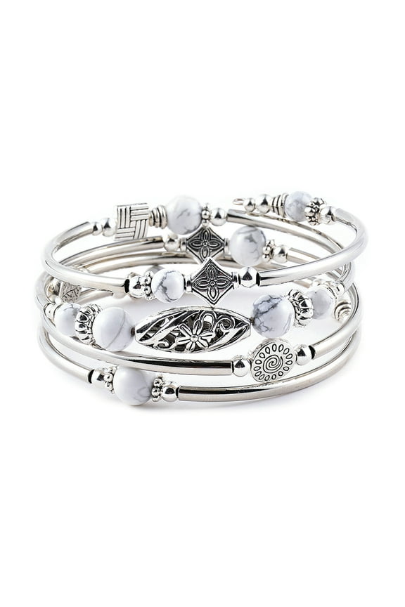 Women Bangle Natural Stones Ethnic Multi Layered Retro Blue Turquoise Beads Wrap Bracelet Jewelry Accessories