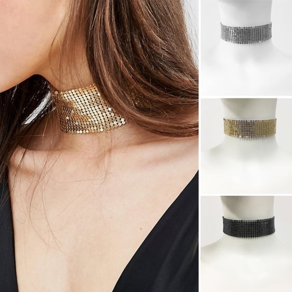 Kripyery Women Choker Wide Hip Hop Punk Cool Personality Fashion Jewelry Sparkling Rhinestone Female Collar Necklace Club Wear