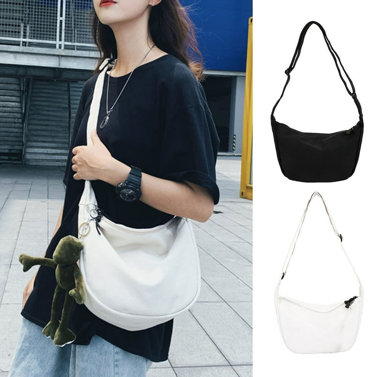 Kripyery Women Crossbody Bag Canvas Large Capacity Portable Solid Color  Female Single Shoulder Messenger Bag Shopping Use 