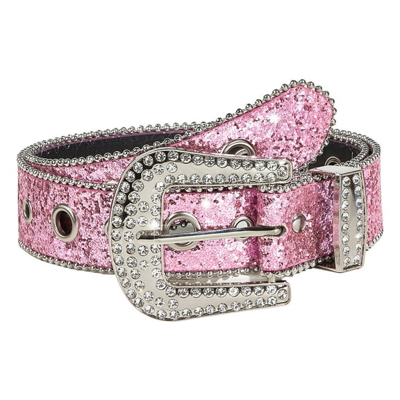 Kripyery Women Jeans Belt Shiny Rhinestones Multi Holes Adjustable Length Waistband with Sparkling Buckle Wide Alloy Belt