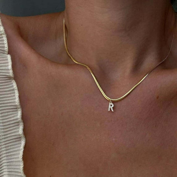 Kripyery Women Pendant Necklace Letter Hip Hop Inlaid Rhinestone Snake Chain Clavicle Chain Jewelry Gifts