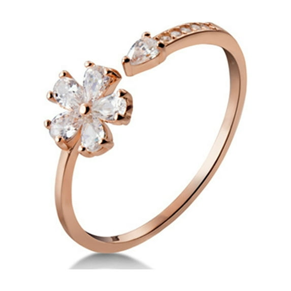 Kripyery Women Ring Opening Sweet Luxury Golden Silver Color Rhinestone Embedded Five-petaled Flower Finger Ring Fashion Jewelry