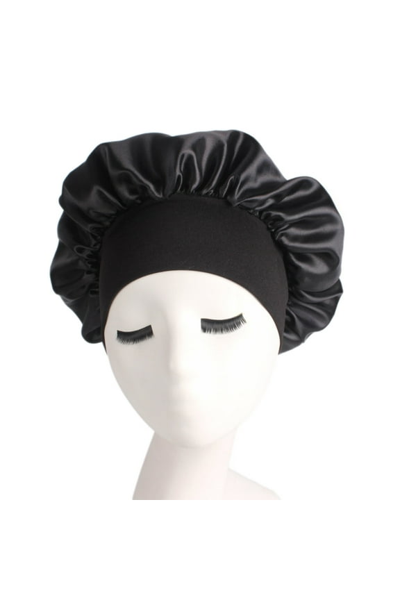 Women Satin Bonnet Cap Night Sleep Hair Protect Head Adjustment Wide Band Hats 2022