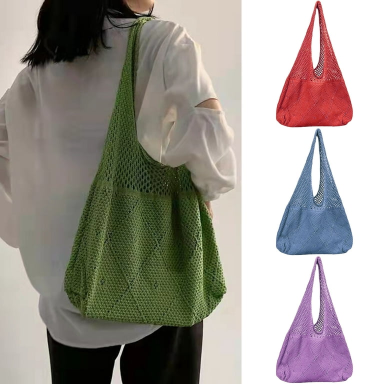 Kripyery Women Shoulder Bag Crochet Large Capacity Bright Color Handheld  Hollow Out Knitted Handbag Tote Bag for Outdoor 