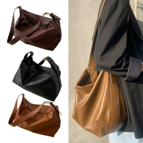 Kripyery Women Shoulder Bag Large Capacity Soft Faux Leather Waterproof Solid Color Vintage Ladies Tote Shopping Bag Daily Life
