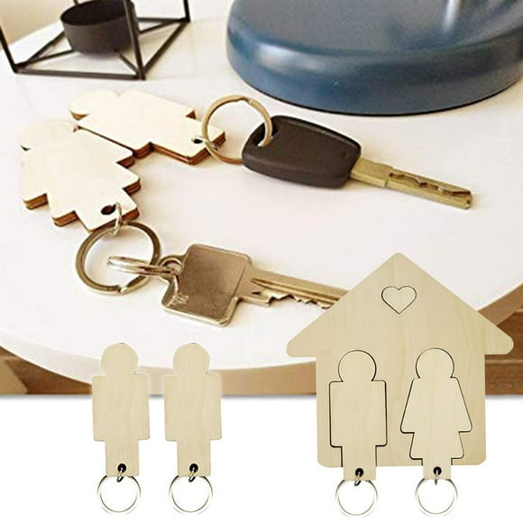 Wooden Couple Keyring Holder Wall Key Pendant Stand DIY Hanging Keychain Gift