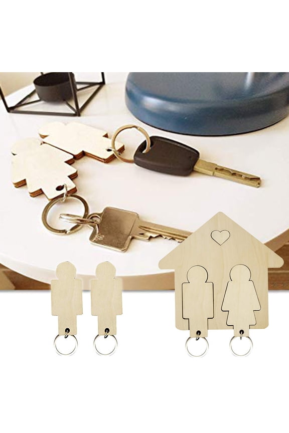 Wooden Couple Keyring Holder Wall Key Pendant Stand DIY Hanging Keychain Gift
