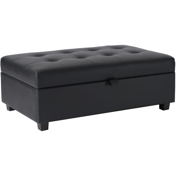 Kris & Alley Beckett Faux Leather PU Fabric Tufted Storage Ottoman, Coffee Table, Extra Seating, with Wood Feet for Living Rooms