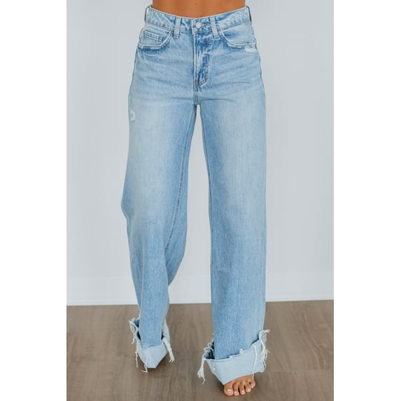 Kris Vervet Women's Super High Rise Wide Leg Jeans, Light Wash, No Stretch