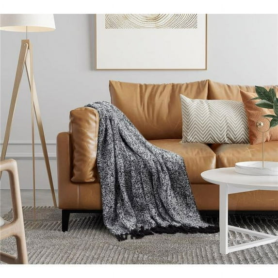 Krish Black Acrylic 50x60 Inches Faux Mohair Tassels Knit Throw Blanket