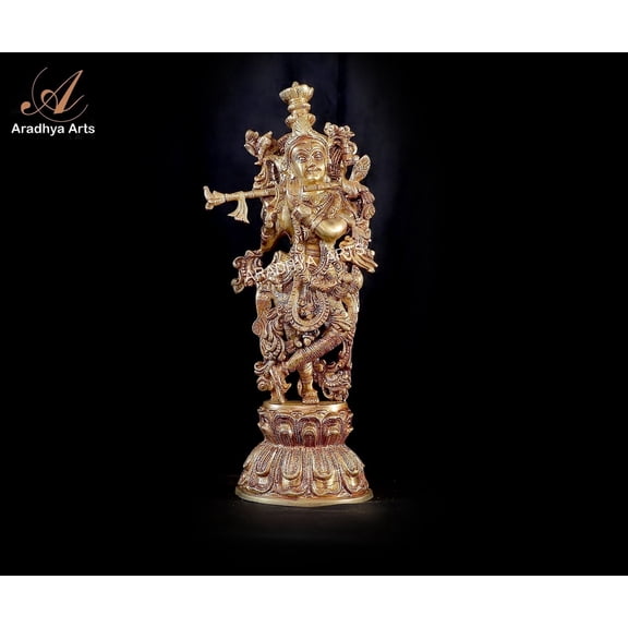 Aradhya Arts Krishan made of brass Flute Playing Krishna having Height 46 CM /18.11 inch for Temple Home Dcor and Gift