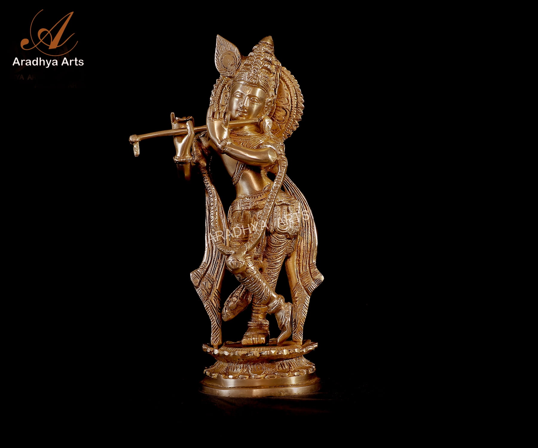 Aradhya Art Flute Playing Krishan made in Brass Height  28 CM for Temple  Home Décor office and Gifts