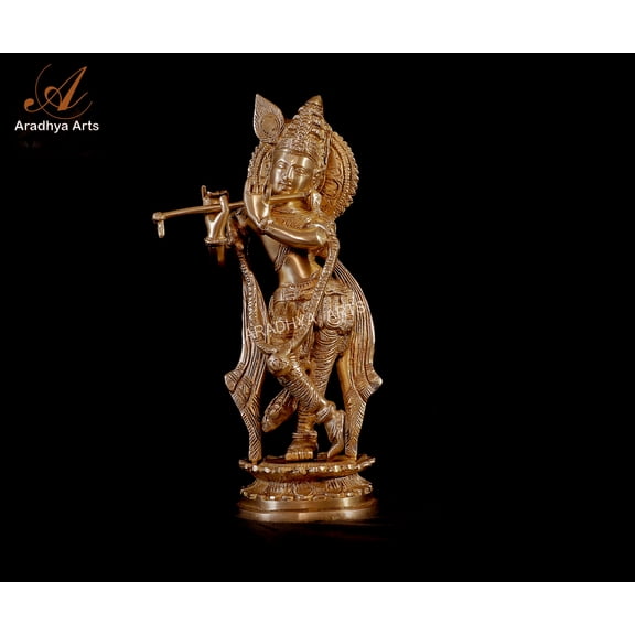 Aradhya Art Flute Playing Krishan made in Brass Height  28 CM for Temple  Home Dcor office and Gifts