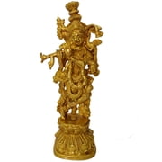 Krishna Brass with Rare Inlay Handwork Murti Idol Statue Sculpture 14 Inches